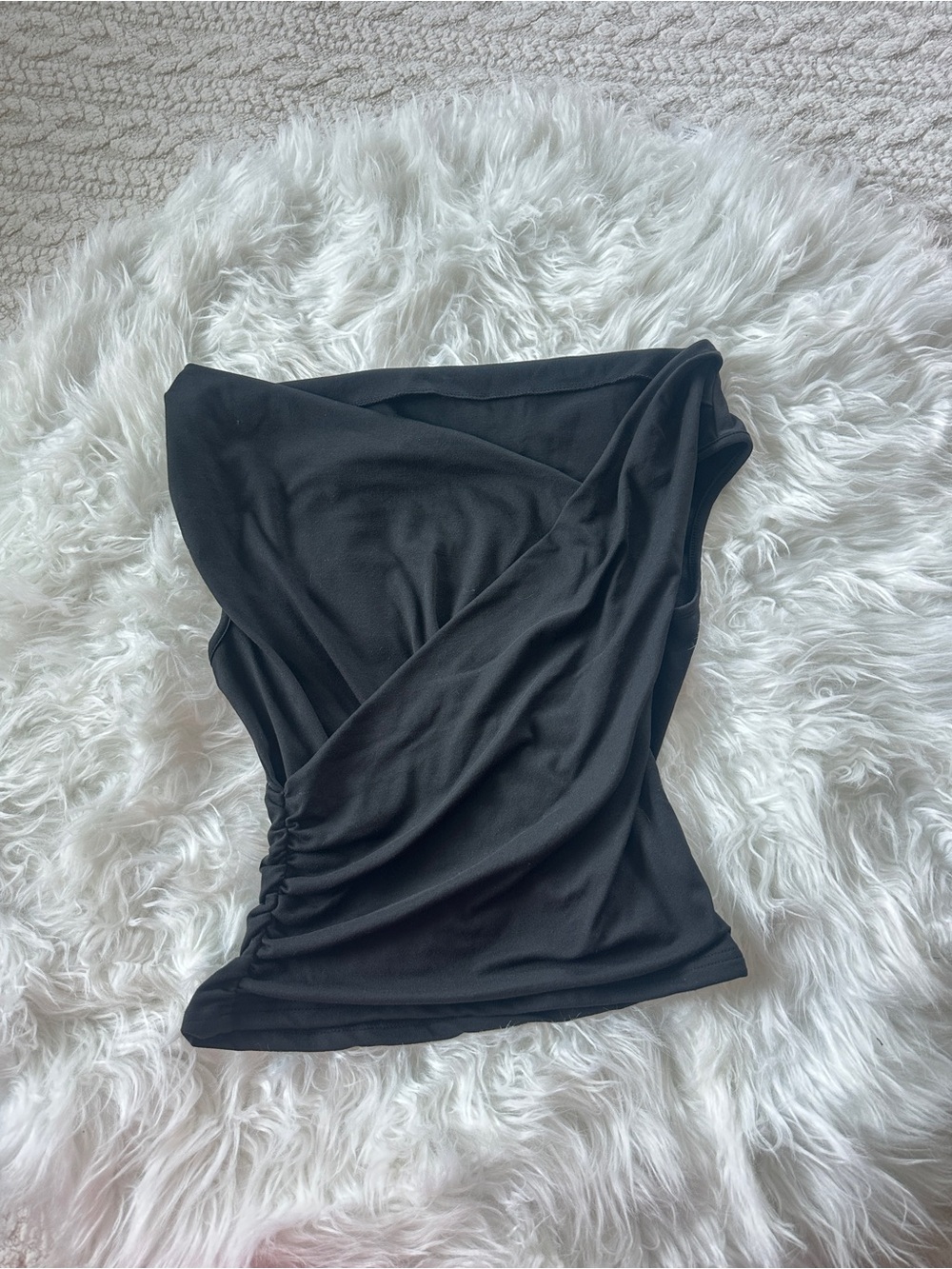 Women Summer Black Sleeveless Tank Top Asymmetrical Ruched Going Out Shirt